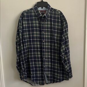 Navy and Green Plaid Men's Casual Shirt